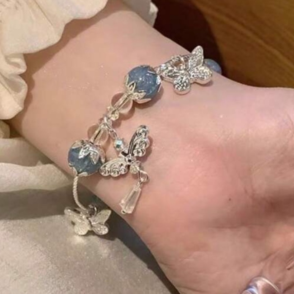 Elegant Silver and Blue Butterfly Bracelet